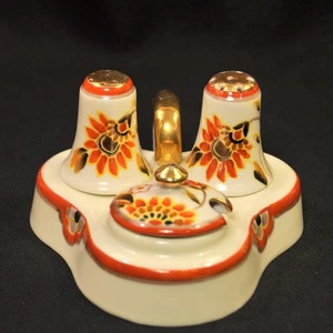 Noritake Condiment Set Salt Pepper Jam Caddy Hand Painted Art Deco 1918-31 Japan - Picture 1 of 12