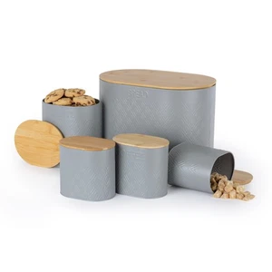 LIVIVO 4pc Kitchen Set Bread Bin Tea Coffee Sugar Tins Biscuit Sealed Containers - Picture 1 of 9
