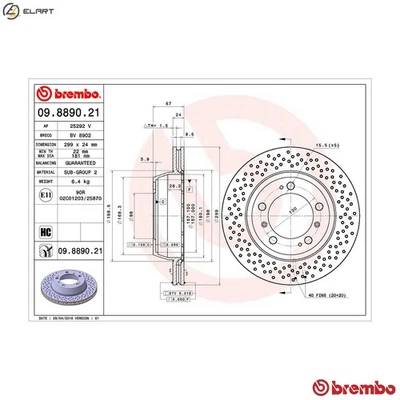2x BRAKE DISC 09.8890.21 FOR PORSCHE M96.26/24/21 3.2L M 97.21 3.4L 6cyl BOXSTER - Image 1 of 4