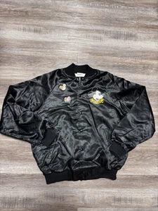 Vintage Chalk Line Walt Disney Mickey Mouse Black Satin Jacket Size Large - Picture 1 of 8