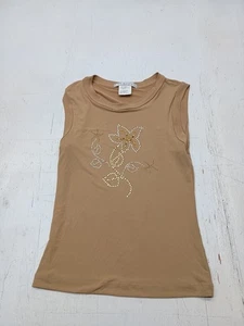 La Belle Damen T-Shirt Medium beige ärmellos verziert Blume  - Bild 1 von 5