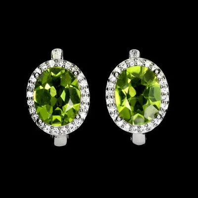 Pendientes de plata de ley 925 peridoto ovalado 9x7 mm joyas de piedras preciosas naturales Foto 1 de 4