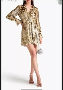 Jonathan Simkhai Camryn Wrap Effect Gold Leopard Fil Coupe Mini Dress 8 $595 NWT - Picture 1 of 5