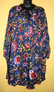 Antiguo Vestido Túnica Floral Pintuck Azul Otoño XL Ideal con Botas - Imagen 1 de 5