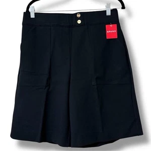 SPANX women’s size large ponte button tab shorts black 9” inseam pull on stretch - Picture 1 of 13