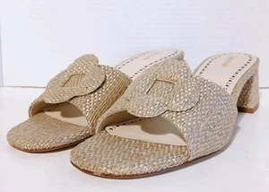 Larroude Flora Gold Metallic Raffia Women's 9 Mule Sandals Coastal Mediterranean - Picture 1 of 10