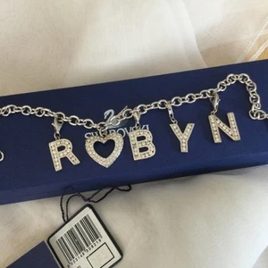 Authentic Swarovski Charm Bracelet 5 Crystal Letter Charms R O B Y N HEART IS O - Picture 1 of 5