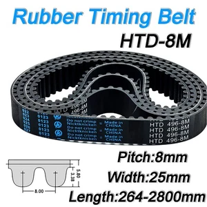 HTD 8M Timing Belt 25mm Pitch 8mm Wide - Select 264mm-2800mm for CNC Step Motor - Picture 1 of 7