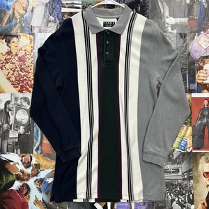 Vintage 90s Trader Bay Long Sleeve Striped Polo Size M - Picture 1 of 4