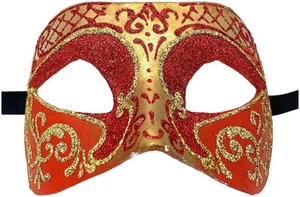 Settecento Brill Gold Red Venetian Italian Made Masquerade Womens Mask - Picture 1 of 2