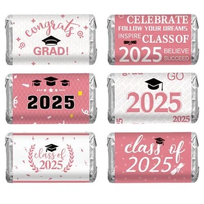 Graduation Party Decorations, 240 PCS 2025 Graduation Candy Stickers, Pink White - Image 1 of 4