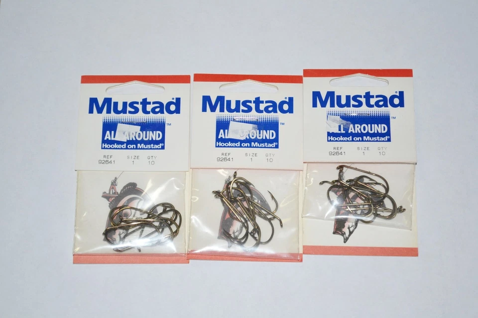 3 Packs New Mustad 92641 Beak Baitholder Fish Hooks  Size 1 Bronze 30 Hooks - Image 1 of 1