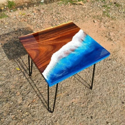 Ocean Beach Square Epoxy Table Tops Made To Order Handmade Living Room Decor Foto 1 de 4