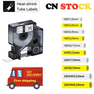 IND Schrumpfschlauch Etiketten für DYMO Rhino 5000 5200 6000 Gelb Weiß 6-19mm - Bild 1 von 22