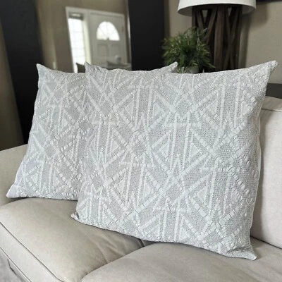 (2) WEST ELM Pillow Cover Shams EURO Waffle GEO Modern Gray 26" SQUARE Organic - Image 1 of 4