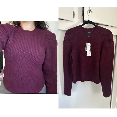 Bloomingdales AQUA Cachemira Borgoña Manga Abullonada Suéter Foto 1 de 4