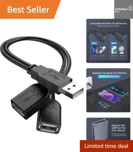 USB Y Splitter Kabel USB 2.0 A Stecker Dual Buchse schwarz Datenladung - Bild 1 von 10