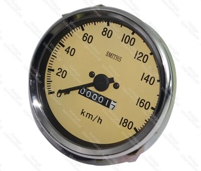Classic Car Smiths Replica Speedometer 180 Km/h Black & Magnolia Finish @US - Image 1 of 4