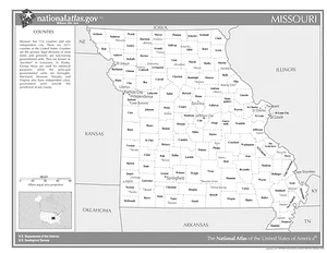 Missouri State Counties w/Cities (Black&White) Laminated Wall Map - Imagen 1 de 1