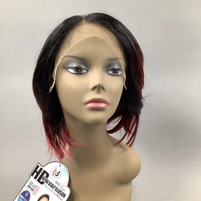 Peluca Luna TTL1B/RDBG Raíz Oscura Rojo Cortina Bang Bob HD 13x5 Encaje Frontal Sintético Foto 1 de 4