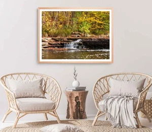 Autumn Forest Print, Wall Art, Small Waterfall Framed Forest Wall Art, Nature - Picture 1 of 5