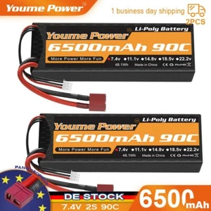 2pcs 7.4V 2S 6500mAh 90C Lipo Batería Hard Case Deans para Rc Batería Coche - Imagen 1 de 6