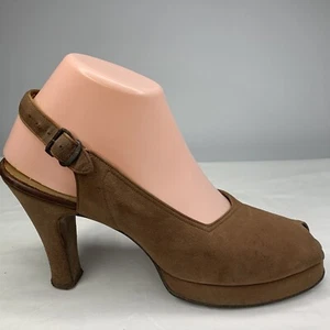 1947 Palizzio Shoes Womens8N Brown Suede Peep Toe Sling Lucy Custom US Display - Picture 1 of 12