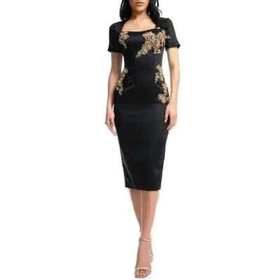 NUEVO, Dress the Population Terri Lentejuelas Cuello Cuadrado Midi Bodycon Talla M #MD378 Foto 1 de 4