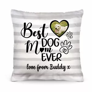 Best Dog Mum Ever - Grey Stripe - 26cmx26cm - Personalised Cushion- Mother's Day - Picture 1 of 10