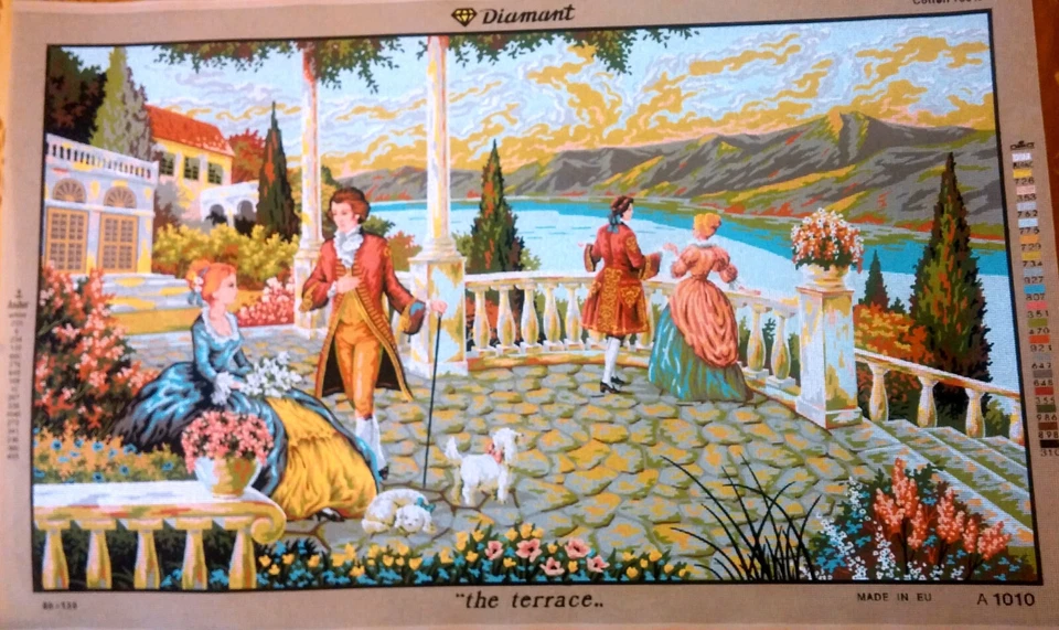 Needlepoint tapestry painted canvas A1010 - Terrace. (32"x52") GobelinL - Image 1 of 1