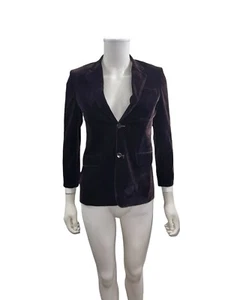 Andrew Fezza Women’s Size 10 Solid Purple Velvet 3/4 Sleeve 2 Buttons Blazer - Picture 1 of 7