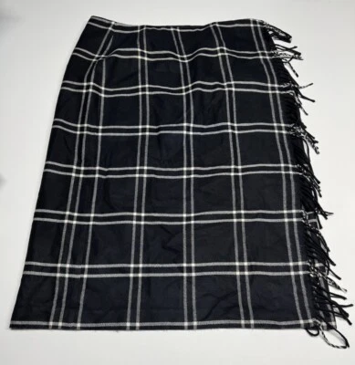 Falda a Cuadros Primera Edición Liz Claiborne Blanco y Negro con Flecos Talla 18 Foto 1 de 4