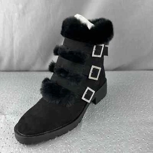 Nanette Lepore India Ankle Boot Rhinestone Buckles Faux Fur Size 7 M NEW - Picture 1 of 15