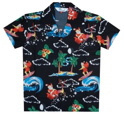 Camisas Hawaianas Niños Navidad Santa Playa Fiesta Manga Corta Vacaciones Informales Foto 1 de 4