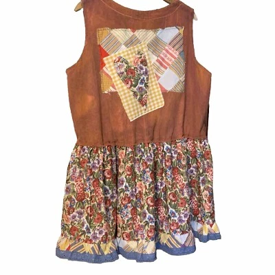 Top túnica reciclado L/XL Lagenlook Boho arte para usar ecológico sin mangas con volantes corazón Foto 1 de 4