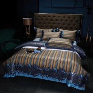 Magnificent Royal Damask Blue 3D Printed Egyptian Cotton 100S Bedding Set - Picture 1 of 11
