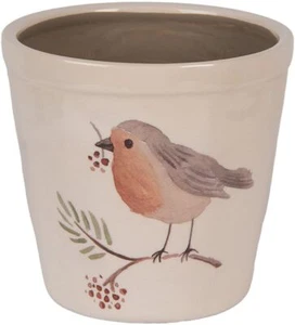 Clayre & Eef Blumentopf Ø15x14cm Beige Vogelmotiv Landhausstil Keramik - Bild 1 von 3