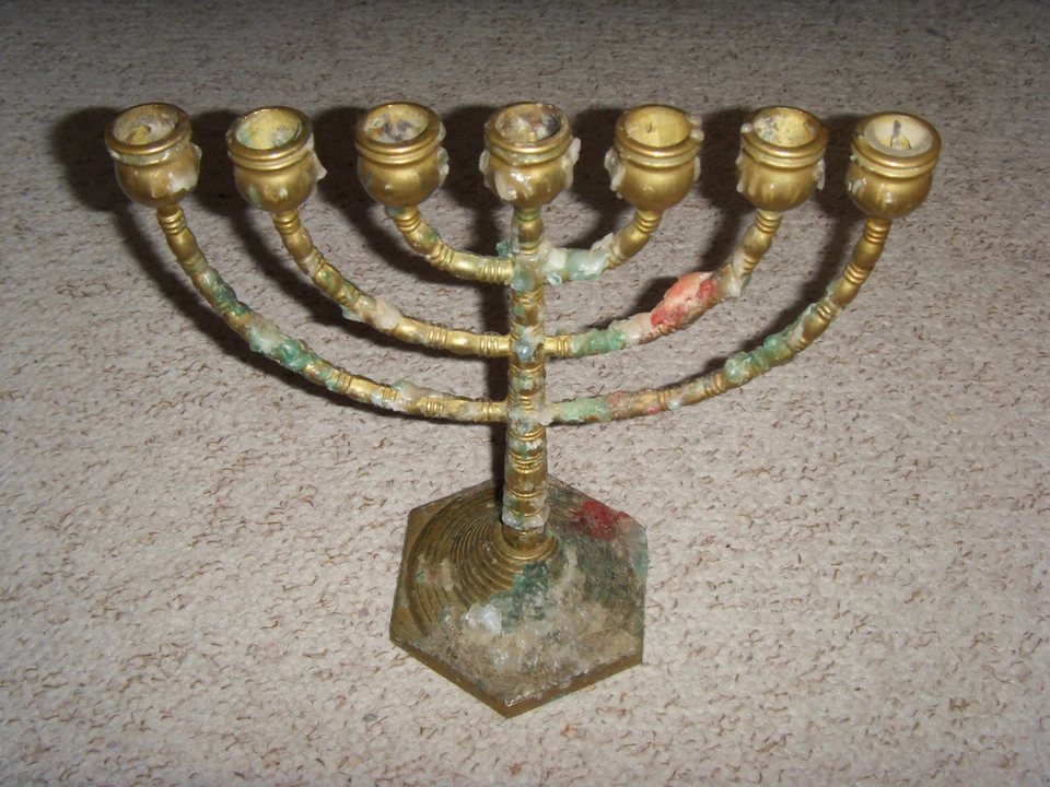 Ancienne ménorah chandelier à sept branches hébreu judaïsme kabbale talmud 7 - Photo 1/1