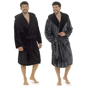 A2Z Mens Dressing Gown Super Soft Luxury Sherpa Hooded Flannel Fleece Bath Robe - Picture 1 of 8