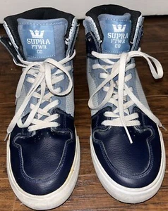 Sneakers alte da skateboard Supra blu scuro e chiaro uomo taglia 6 MOLTO BUONE - Foto 1 di 9