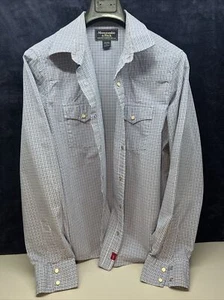 Abercrombie & Fitch Muscle Mens Size L Blue Plaids Pearl Snap Button Down Shirt - Picture 1 of 12