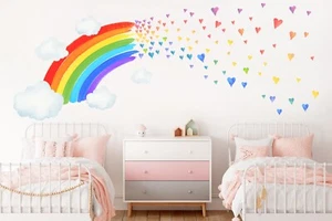 Watercolor Rainbow Colorful Hearts Removable Wall Fabric Decal Set Sticker  - Bild 1 von 11