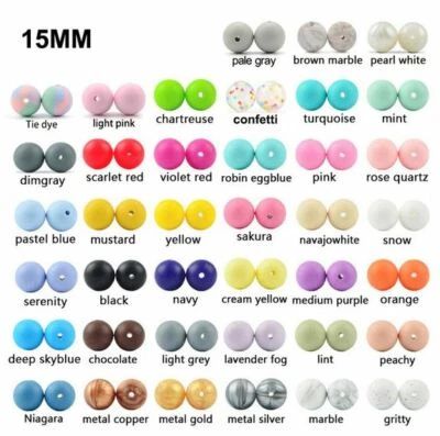 silicone beads 15 mm, many colours, 10 beads = 1 listing =2,99£  - Image 1 of 4