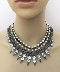 "Collar Gargantilla Punk Gótico con Picos Estrás Cristales Perlas Años 90 De Colección 16""" - Imagen 1 de 8