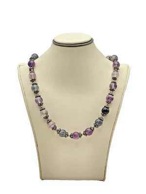 Collar de plata de ley 925 teñido de vidrio púrpura con cuentas de 18" Foto 1 de 3