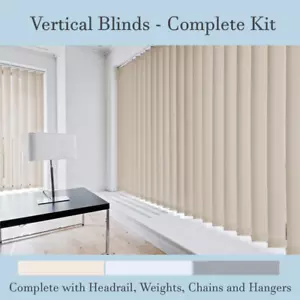 VERTICAL BLINDS COMPLETE SET DIM-OUT FABRIC HEADRAIL HANGERS WEIGHTS - Picture 1 of 13