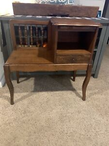 Vintage / Antique Gossip Bench / Telephone Seating - Wood with attached Seat
