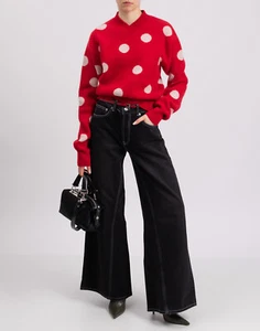 RRP €620 EXTREME CASHMERE Cashmere Wool Jumper One Size Polka Dot V-Neck - Picture 1 of 8