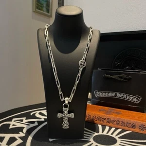 Chrome Pendant Hearts Classic Retro Buckle Necklace Cross Pendant - Picture 1 of 9