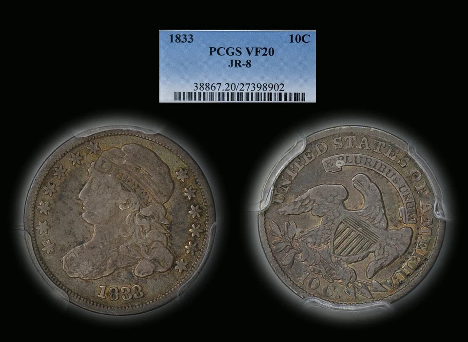 1833 JR-8 Bust Dime Graded by PCGS PCGS20. Nice original!! Scarce R5!!! - Image 1 of 1
